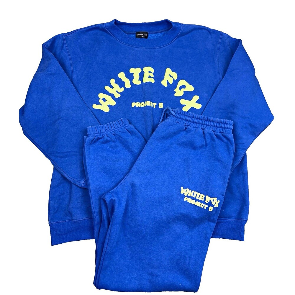 White Fox Project 5 Blue Sweatsuit L/XL Sweatshirt, M Pants Men's Stain in Pic